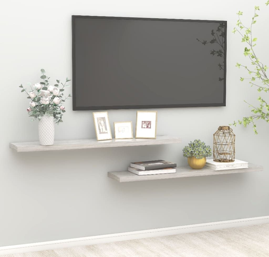 vidaXL Półki ścienne, 2 szt., szarość betonu, 120 x 23,5 x 3,8 cm, MDF