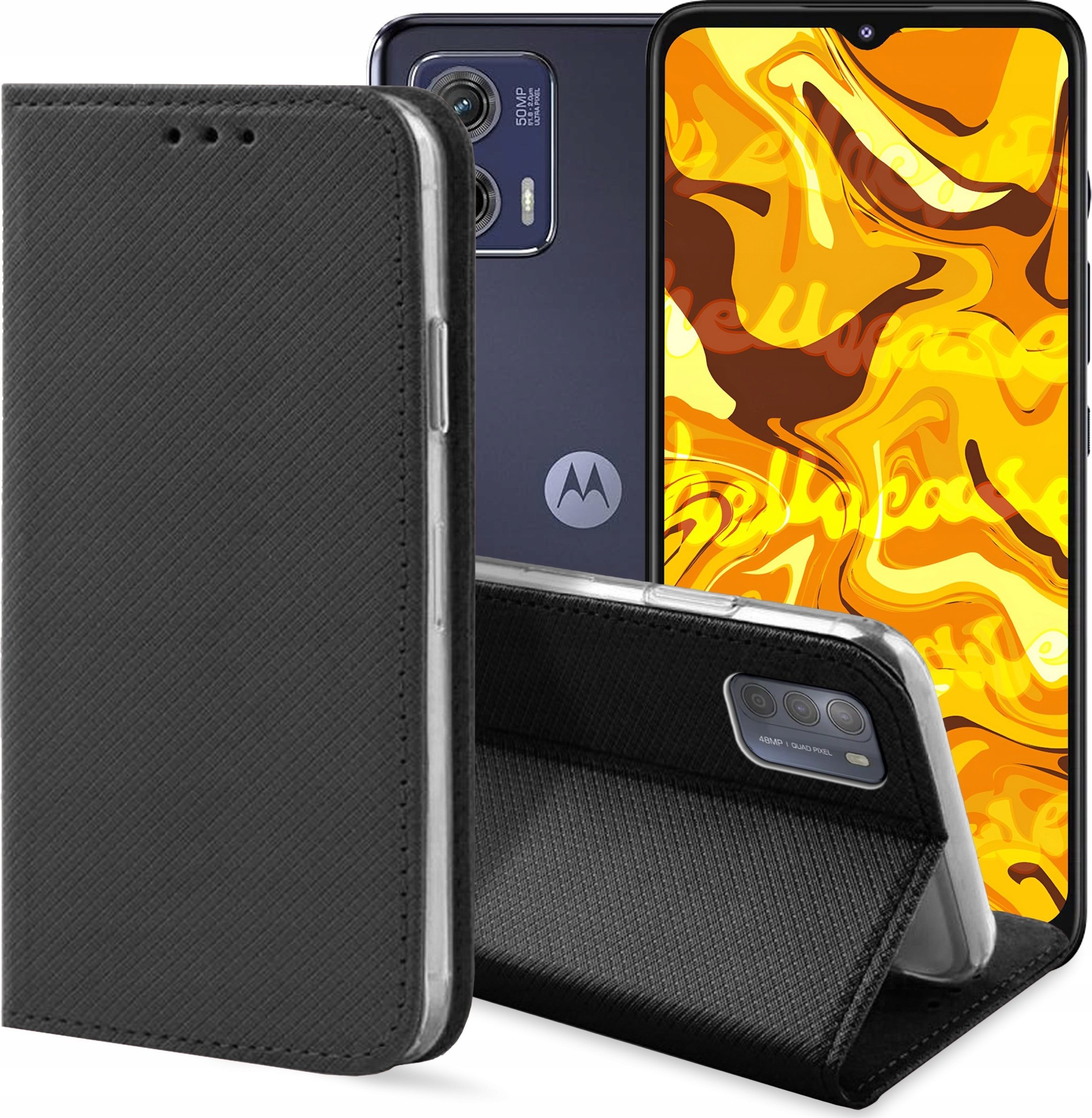 Hello Case ETUI Z KLAPKĄ DO MOTOROLA MOTO G50 CZARNE ZAMYKANE MAGNETYCZNE KABURA FLIP