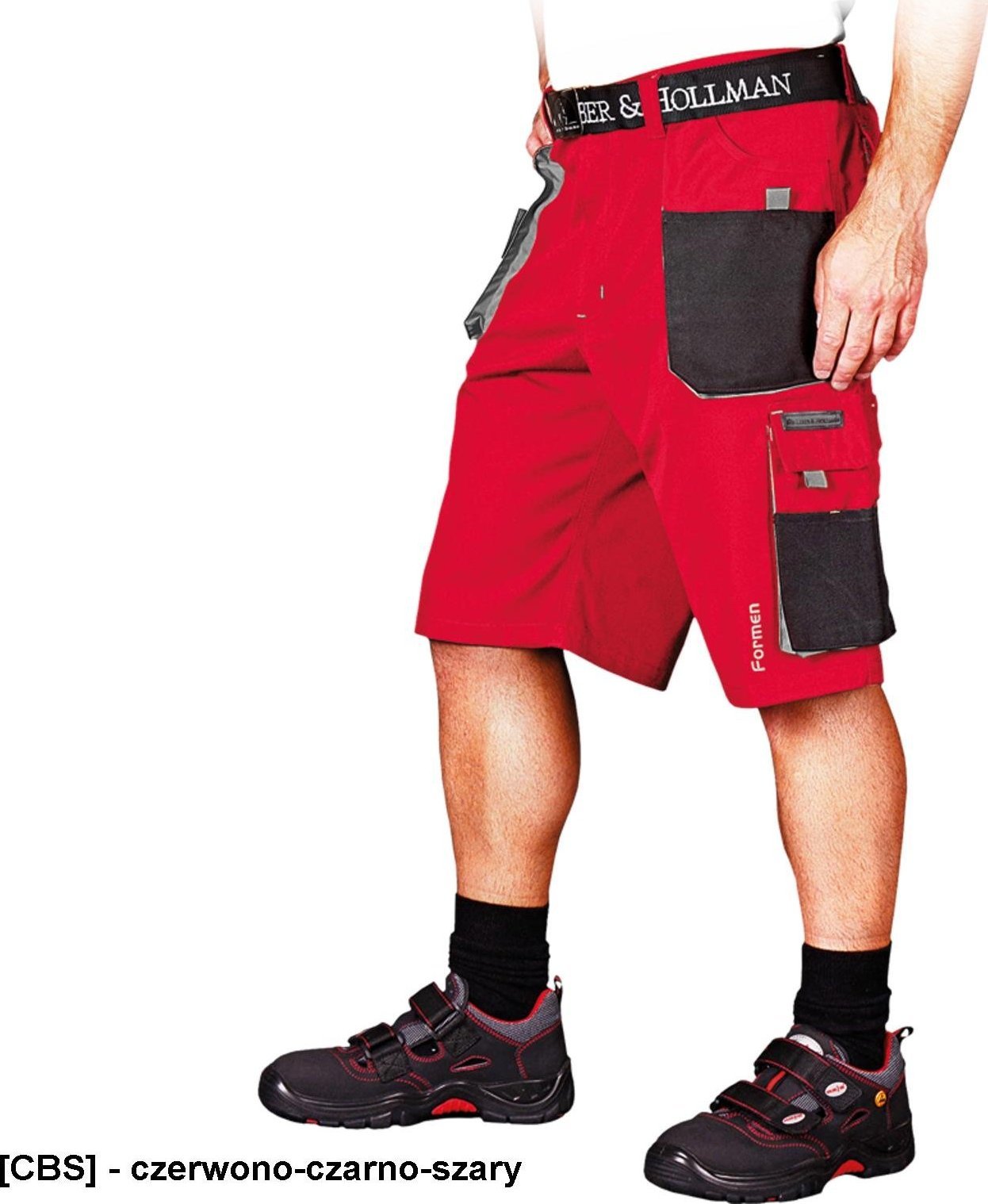 Leber&Hollman LH-FMN-TS - SPODNIE OCHRONNE DO PASA - KRÓTKIE, - czerwono-czarno-szary 2XL