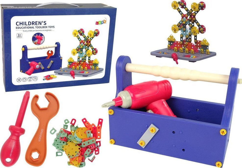 LeanToys Klocki Konstrukcyjne W Skrzynce Majsterkowanie Wiertarka DIY