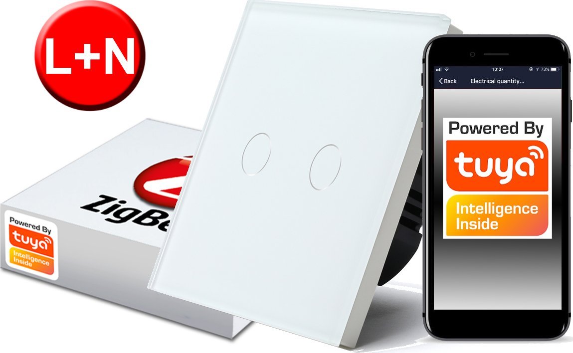 Włącznik Dotykowy ZigBee TUYA 2obw. biały # L+N