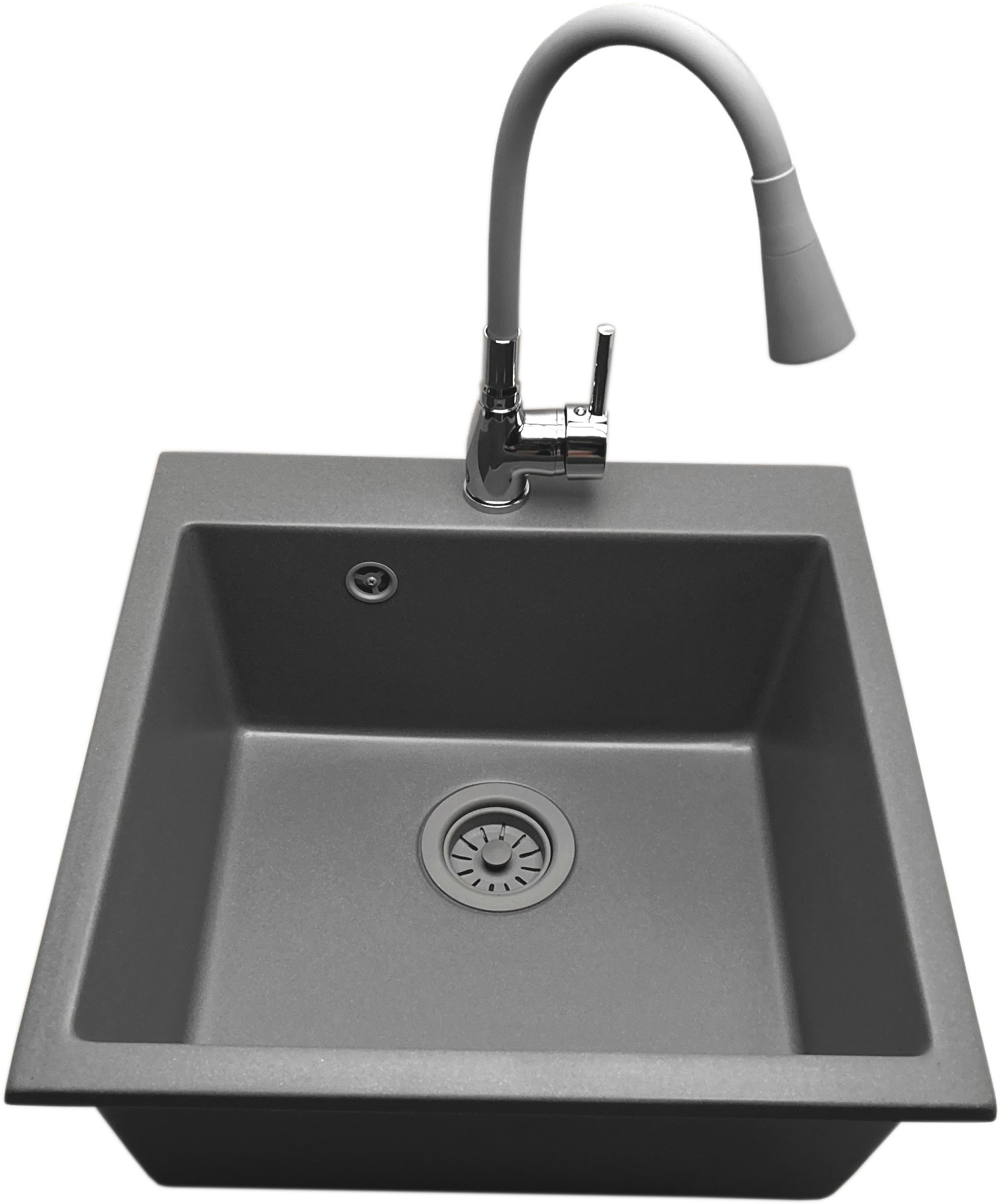 Zlewozmywak jednokomorowy FORTINA szary + bateria LAGUNA + szary syfon