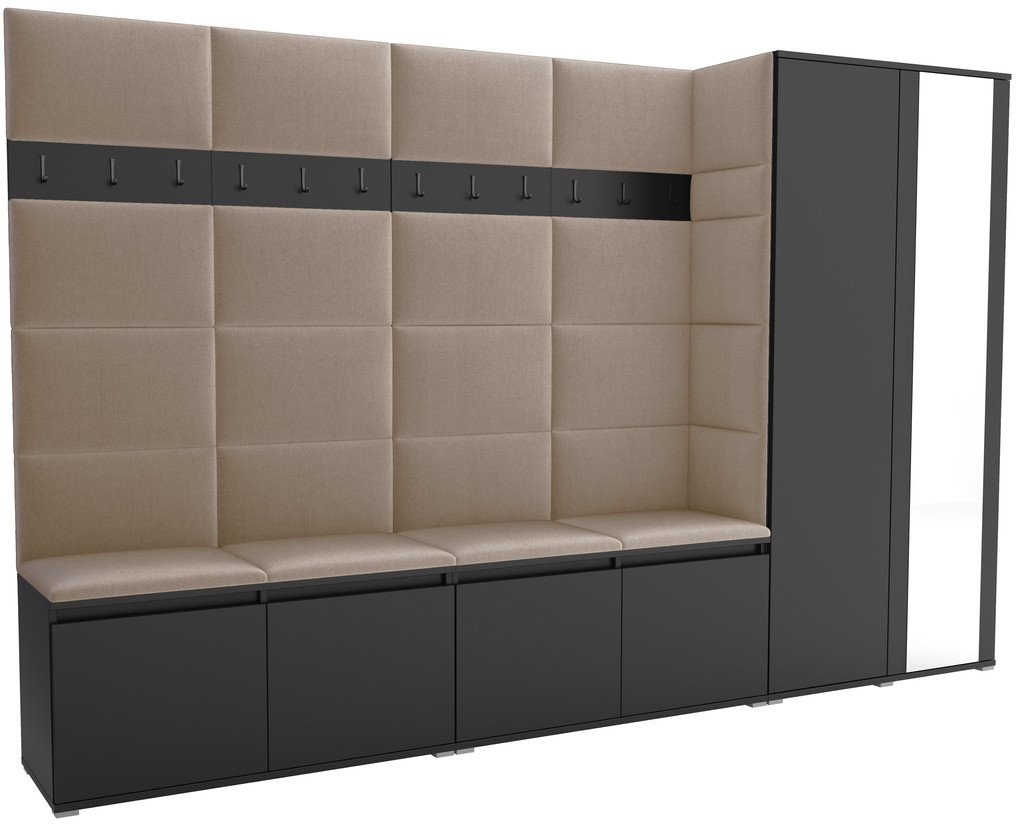 Tapicerowana garderoba Noris V z lustrem - kolor czarny + tkanina Trinity 04