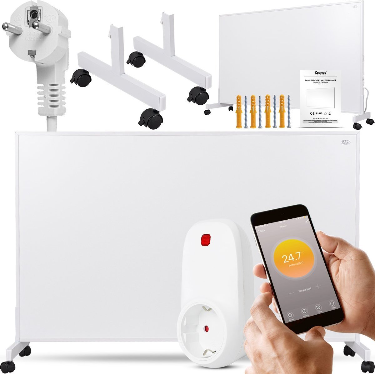 Grzejnik Cronos Zestaw Panel grzewczy IR CRONOS Carbon P1000 White + Termostat WiFi + Nogi