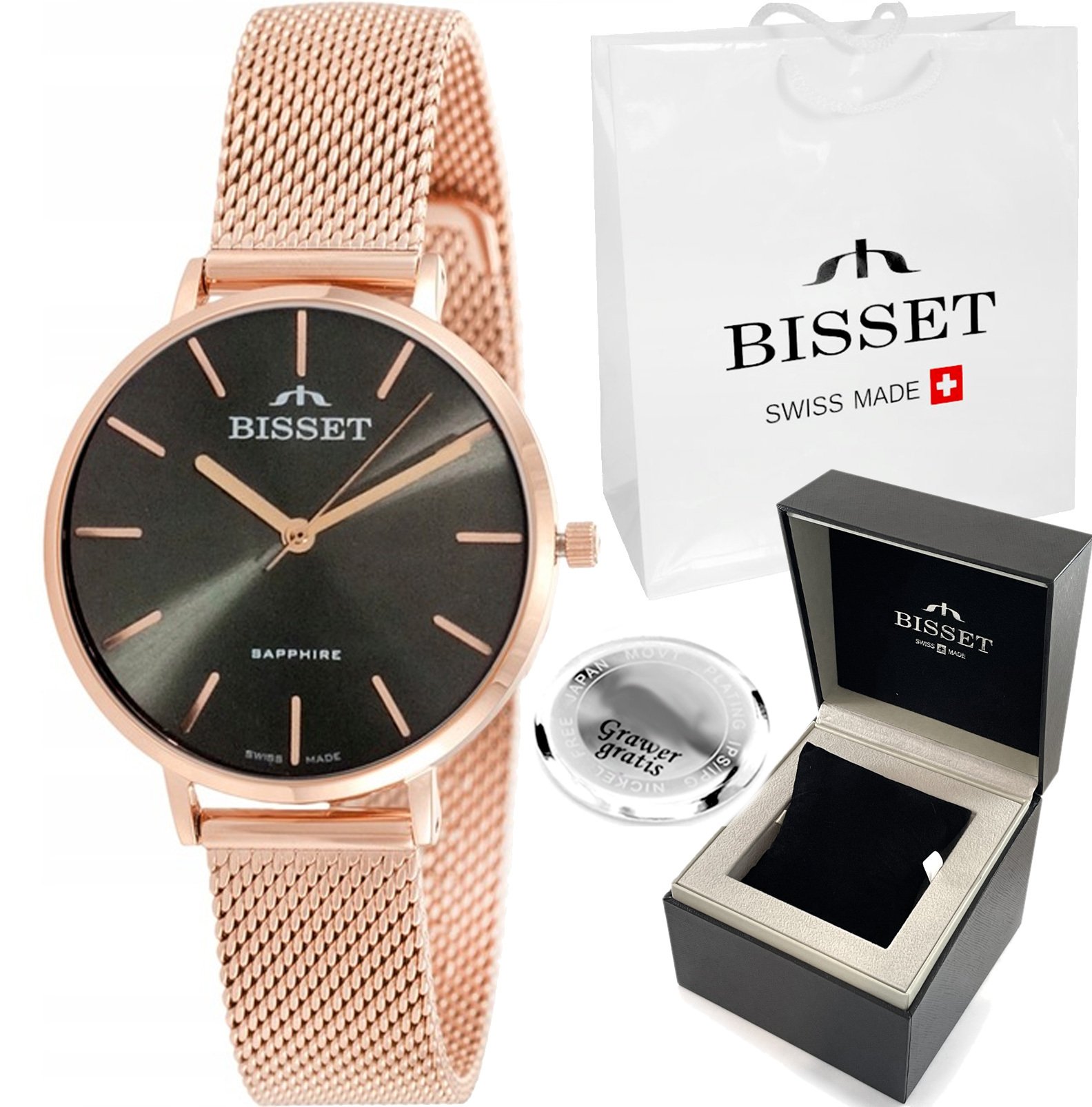 Zegarek Bisset Szwajcarski zegarek damski SIMONA RG z GRAWEREM