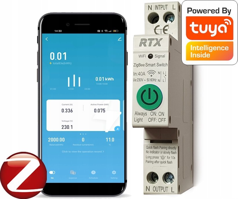 Przekaźnik licznik prądu RTX TUYA 50A DIN ZigBee