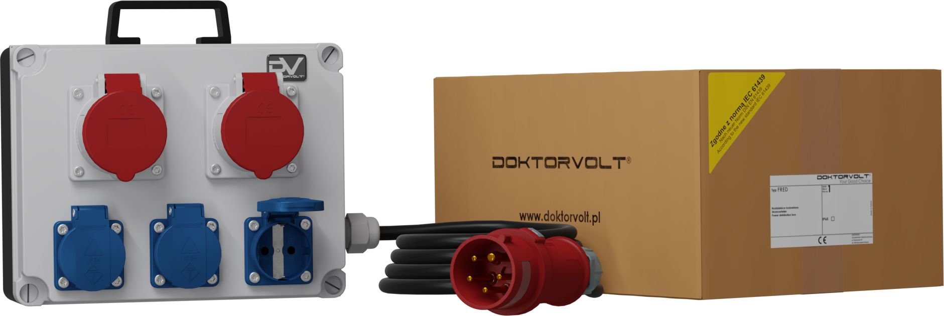 Doktorvolt Rozdzielnica budowlana z kablem FRED SKH 2x16A 3x230V Schuko Mennekes Doktorvolt 6671