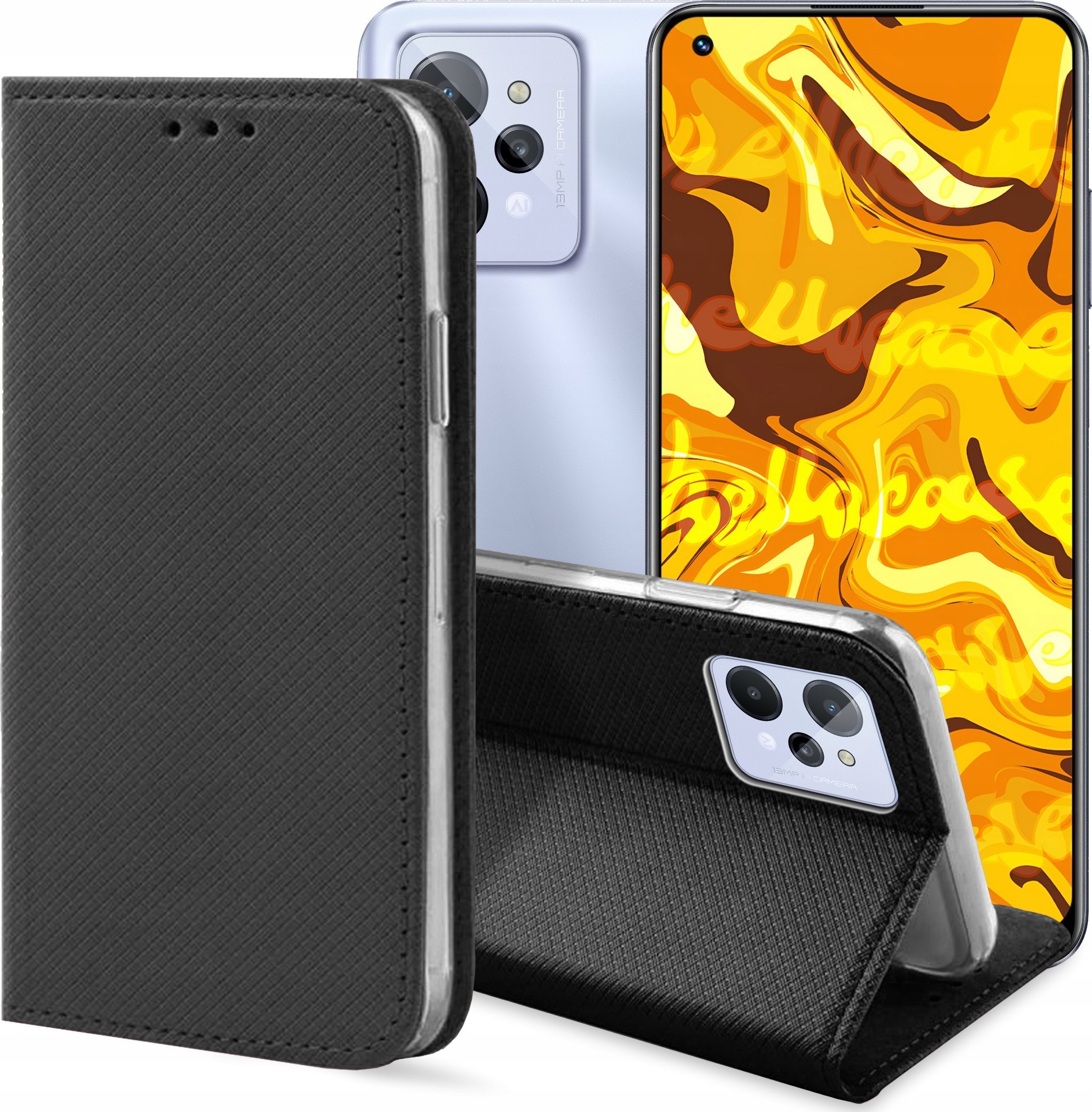 Hello Case ETUI Z KLAPKĄ DO Realme C31 CZARNE ZAMYKANE MAGNETYCZNE