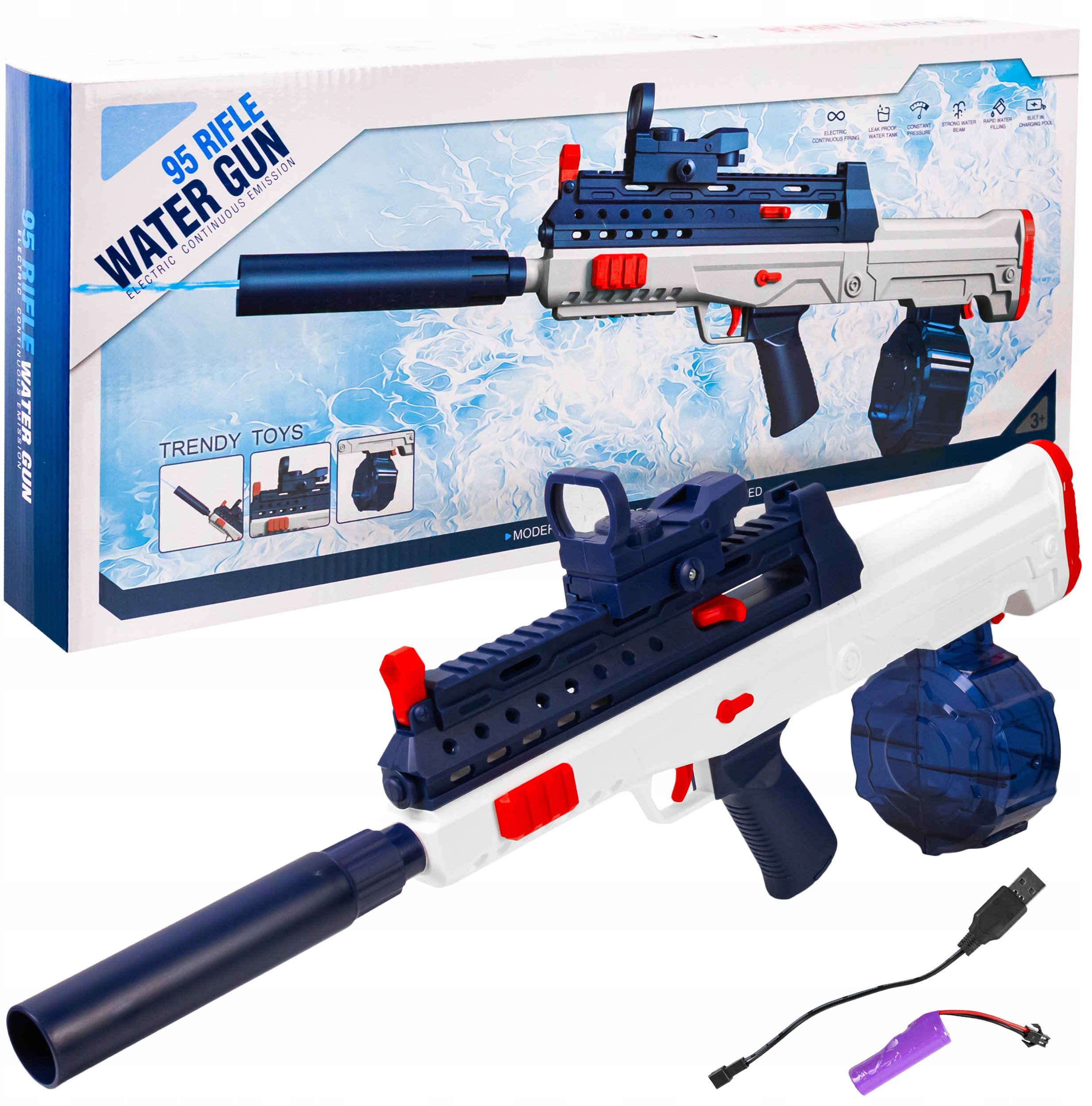 Karabin Pistolet Na Wodę Dla Dzieci Lufa Automatyczny Miotacz 250 Ml + Aku