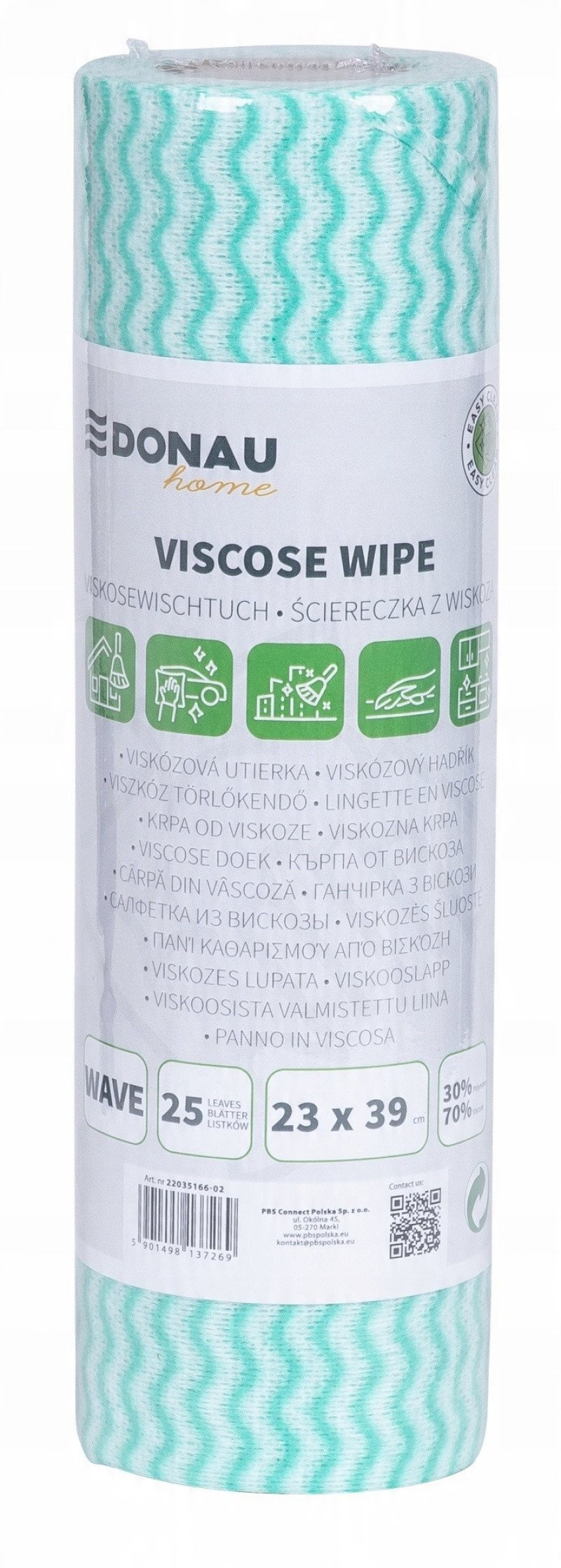 Ścierka DONAU HOME, z wiskozą 70%, rolka, fala, 23x39cm, 25 listków, zielona