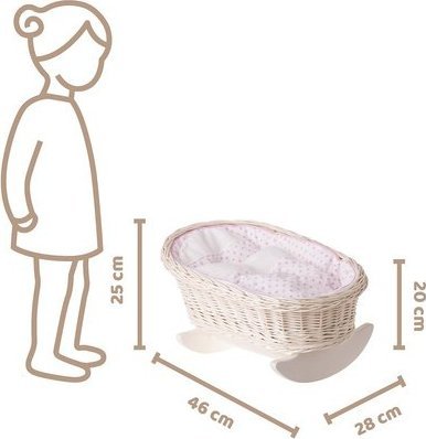 WickerPL BUJANE ŁÓŻECZKO KOŁYSKA Z WIKLINY DLA LALEK Z POŚCIELĄ 46X28 H 20/25 CM