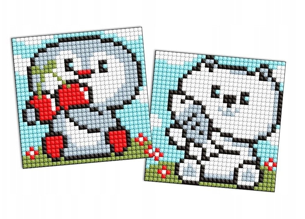Diamentowa mozaika na magnesie IDEYKA, 9x9 cm, kids, pingwin i niedźwiadek, 2 szt.