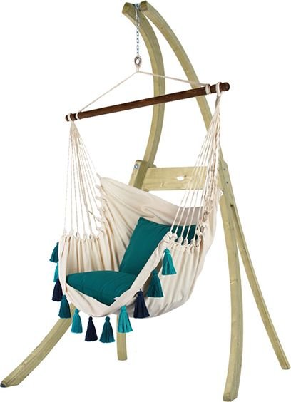 Koala Zestaw hamakowy: fotel AHC-10 ze stojakiem drewnianym Atlas, ecru-niebieski AHC-10-AT
