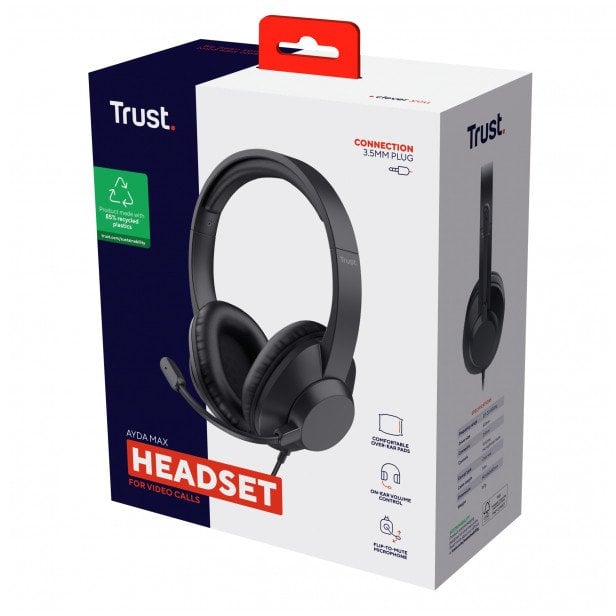 TRUST Ayda Max USB Stereo 40mm Headset with ENC Microphone 3.5mm Jack Black