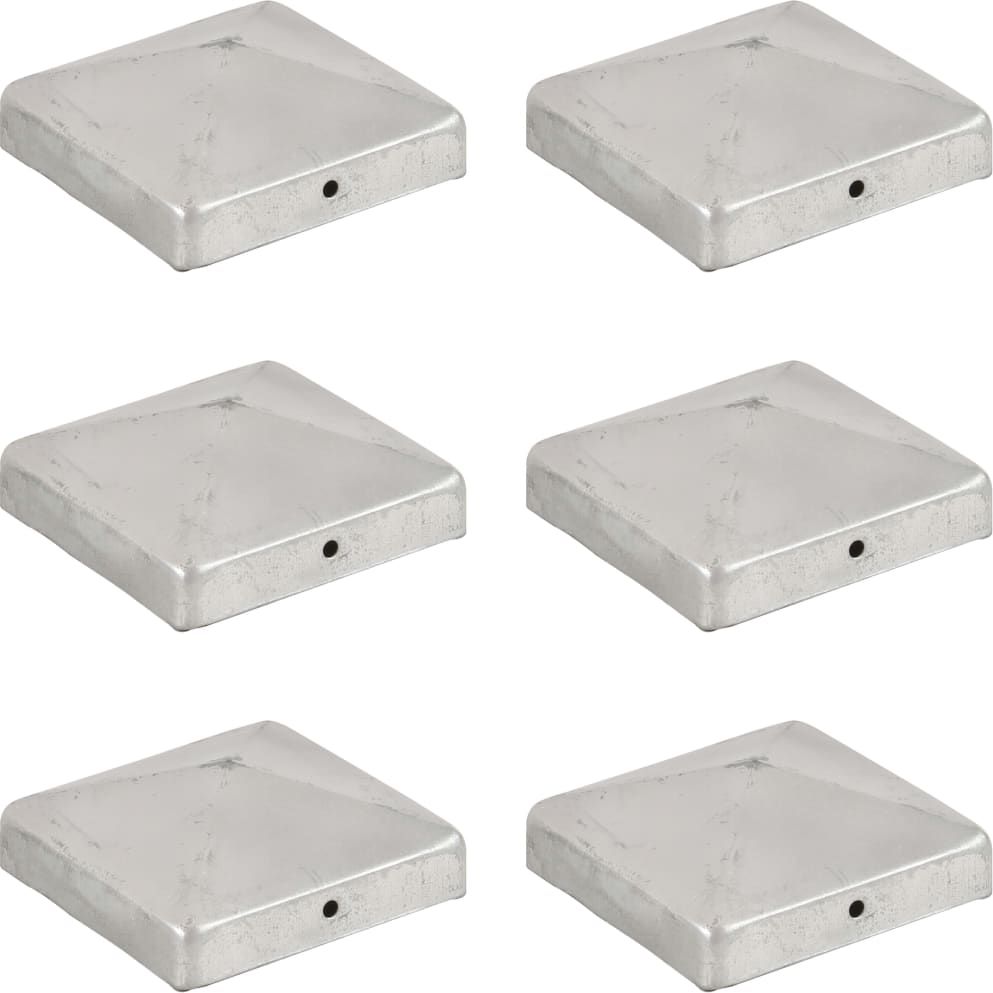 vidaXL Zatyczki na słupki, 6 szt., galwanizowany metal, 91x91 mm
