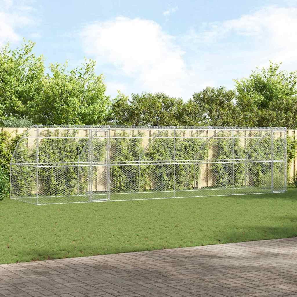 vidaXL Kenel dla Psów z przechowalnią 4 pcs srebrny 8 x 2 x 2 m Stal