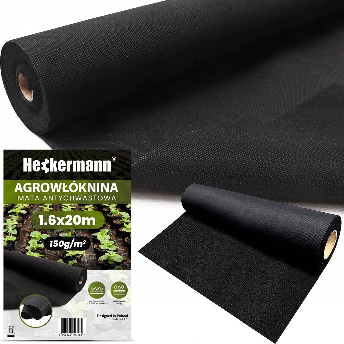 Heckermann Agrowłóknina Heckermann 1,6x20m 150g/m2 Czarna