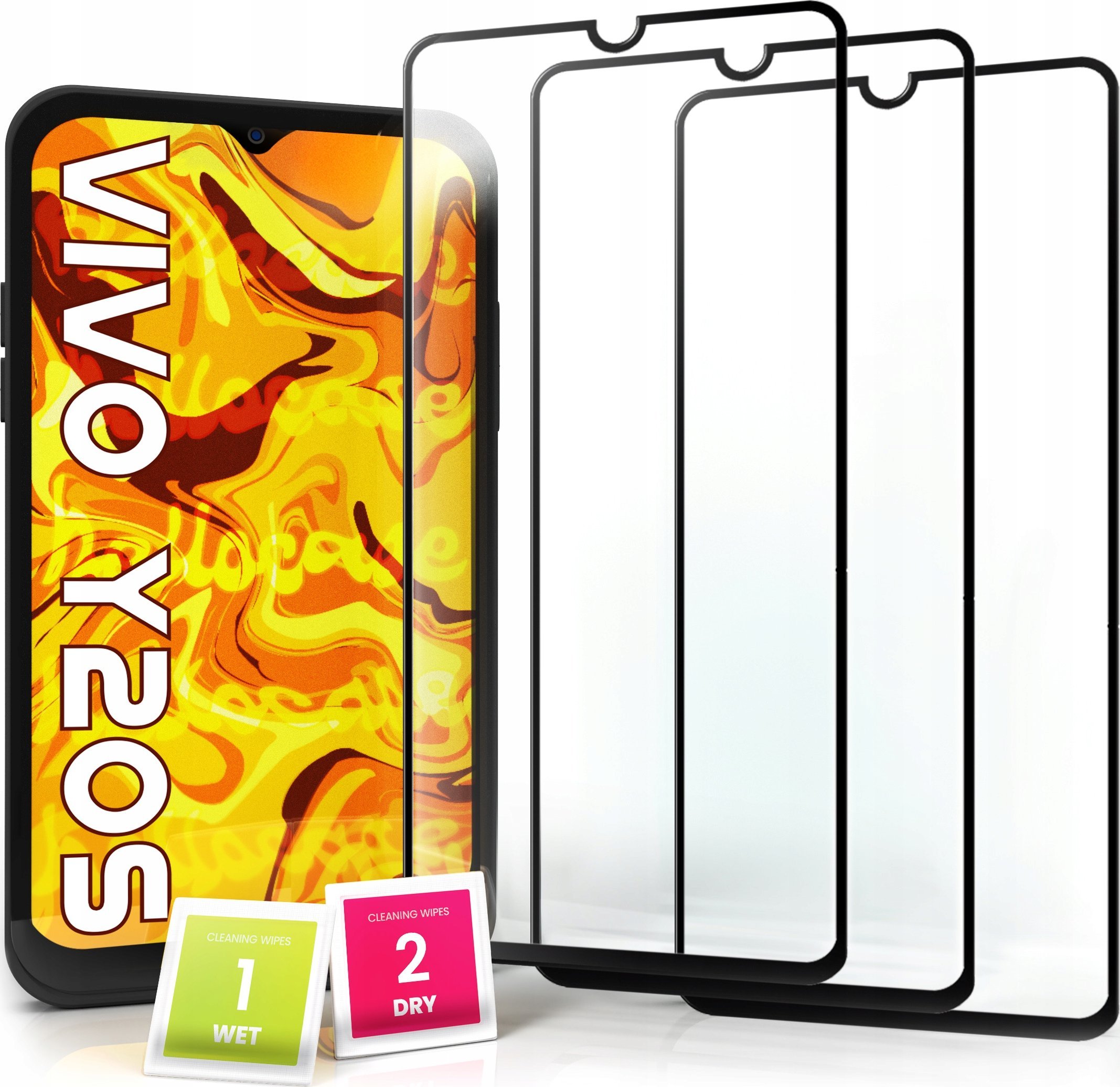 Hello Case 3-pak SZKŁO HARTOWANE DO VIVO Y20s na cały ekran 9H ochronne 5D