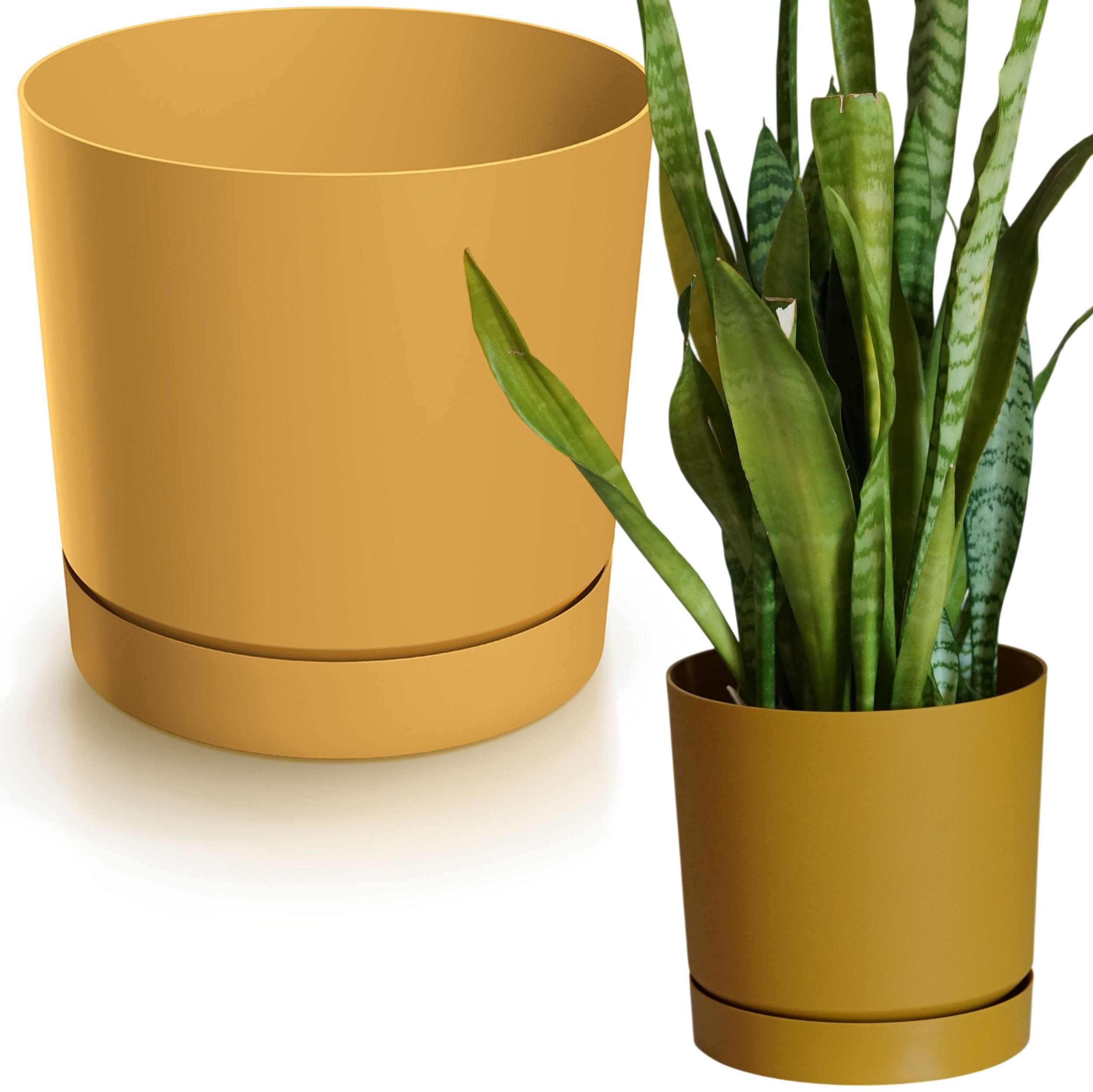 Doniczka z podstawką niska okrągła matowa 23,9cm Donica + podstawka