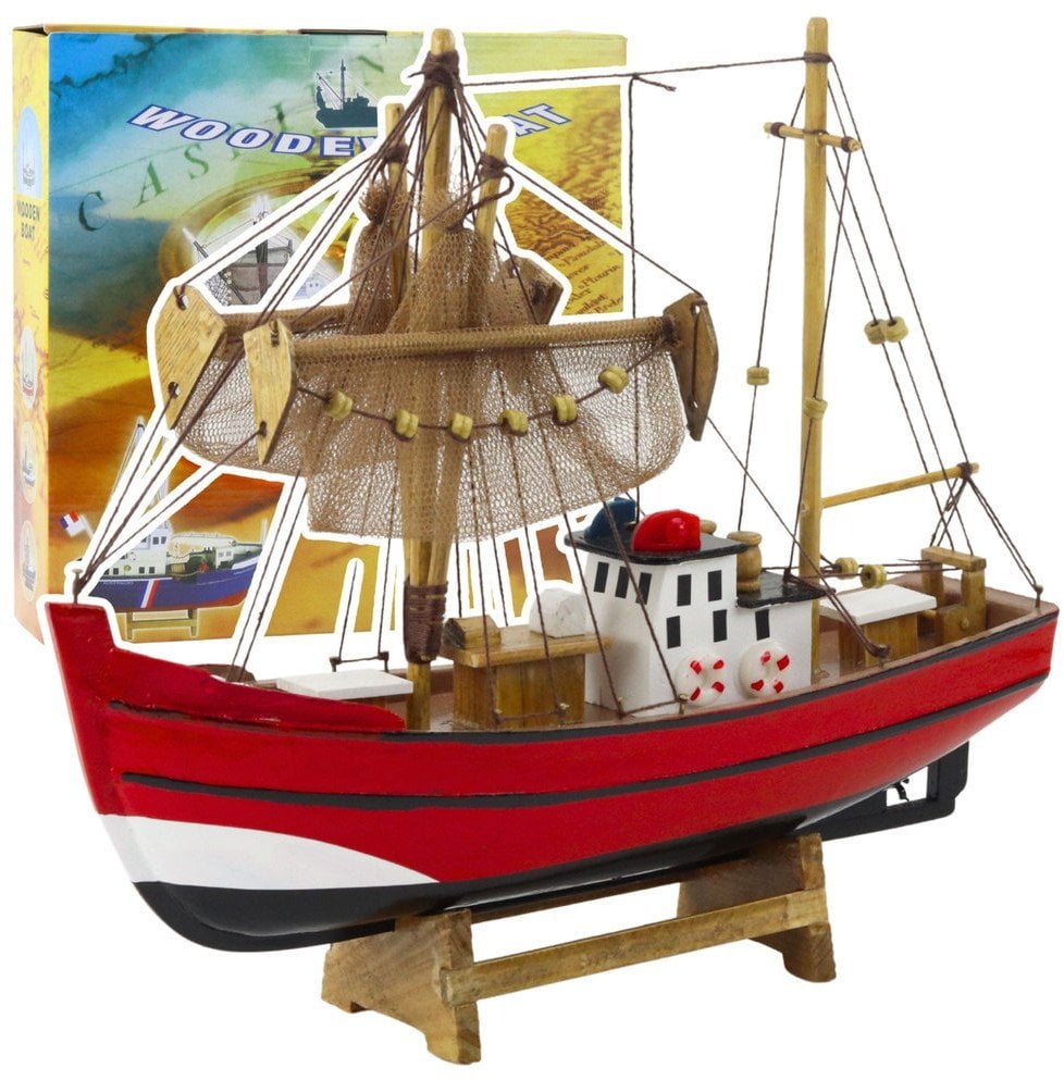 LeanToys Model Kolekcjonerski Dekoracyjny Statek Kuter Rybacki Czerwony 30x26cm