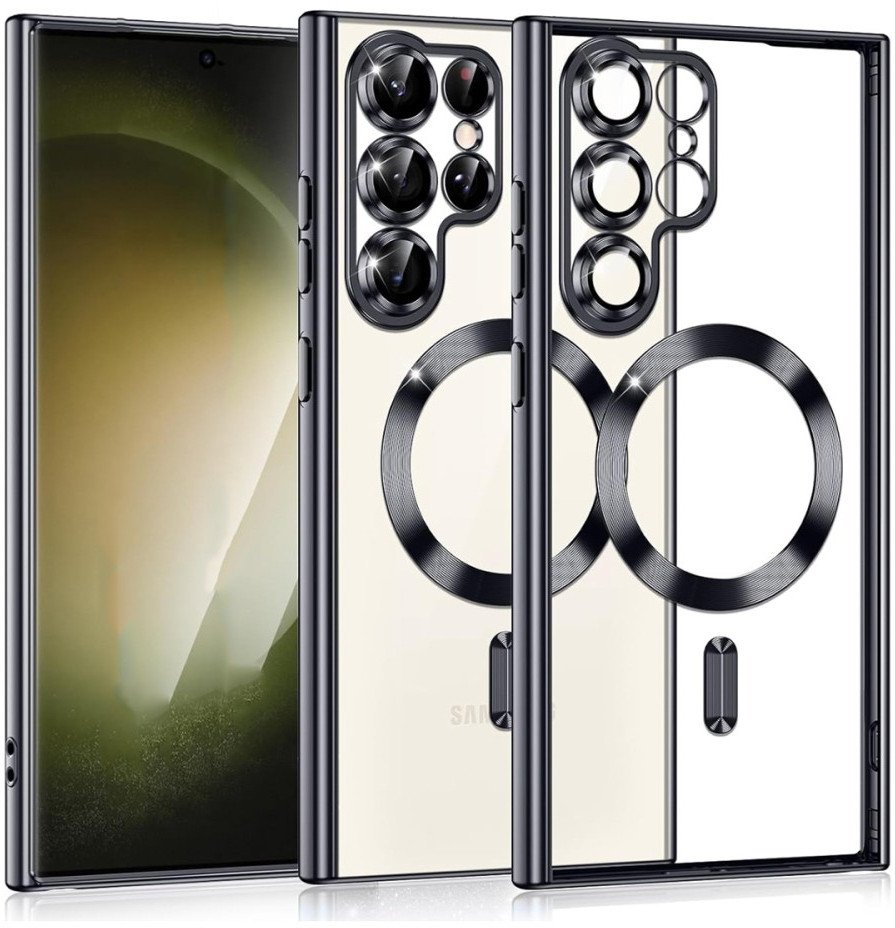 Etui Supero magnetyczne tpuplating do Galaxy S22 Ultra, przezroczysto-czarne