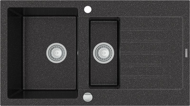 Zlewozmywak Mexen Matias granitowy 1,5-komorowy z krótkim ociekaczem 900 x 505 mm, czarny nakrapiany - 6502901505-76