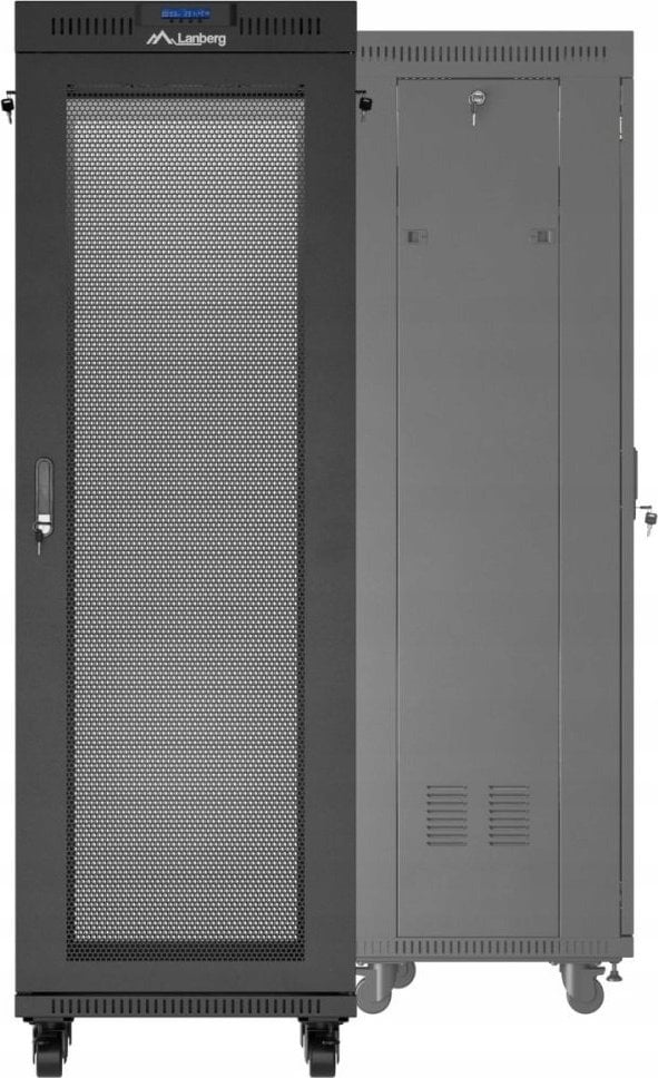 Szafa instalacyjna rack stojąca 19" 37U 800X800 czarna drzwi perforowane LCD Lanberg (Flat Pack)