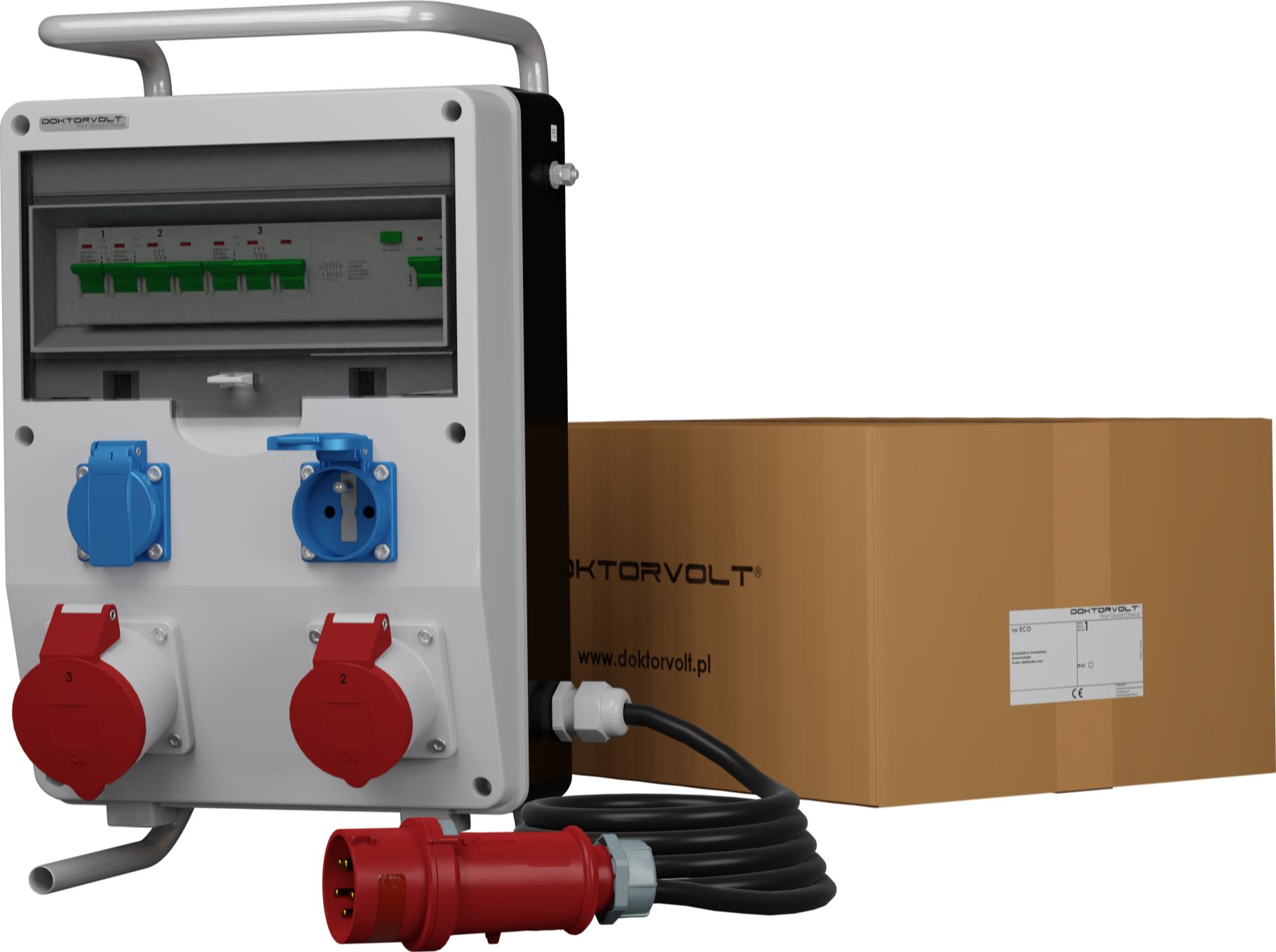 Doktorvolt Rozdzielnica budowlana na stojaku z kablem ECO-S/FI SKHU 32A 16A 2x230V Doktorvolt 0410