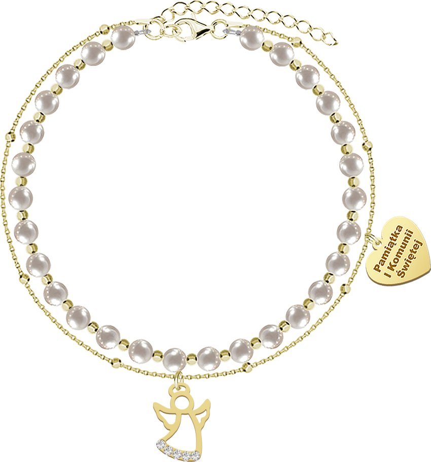 Radziszewska Jewellery I KOMUNIA ŚWIĘTA Bransoletka z Aniołem pozlacane srebro GRAWER GRATIS