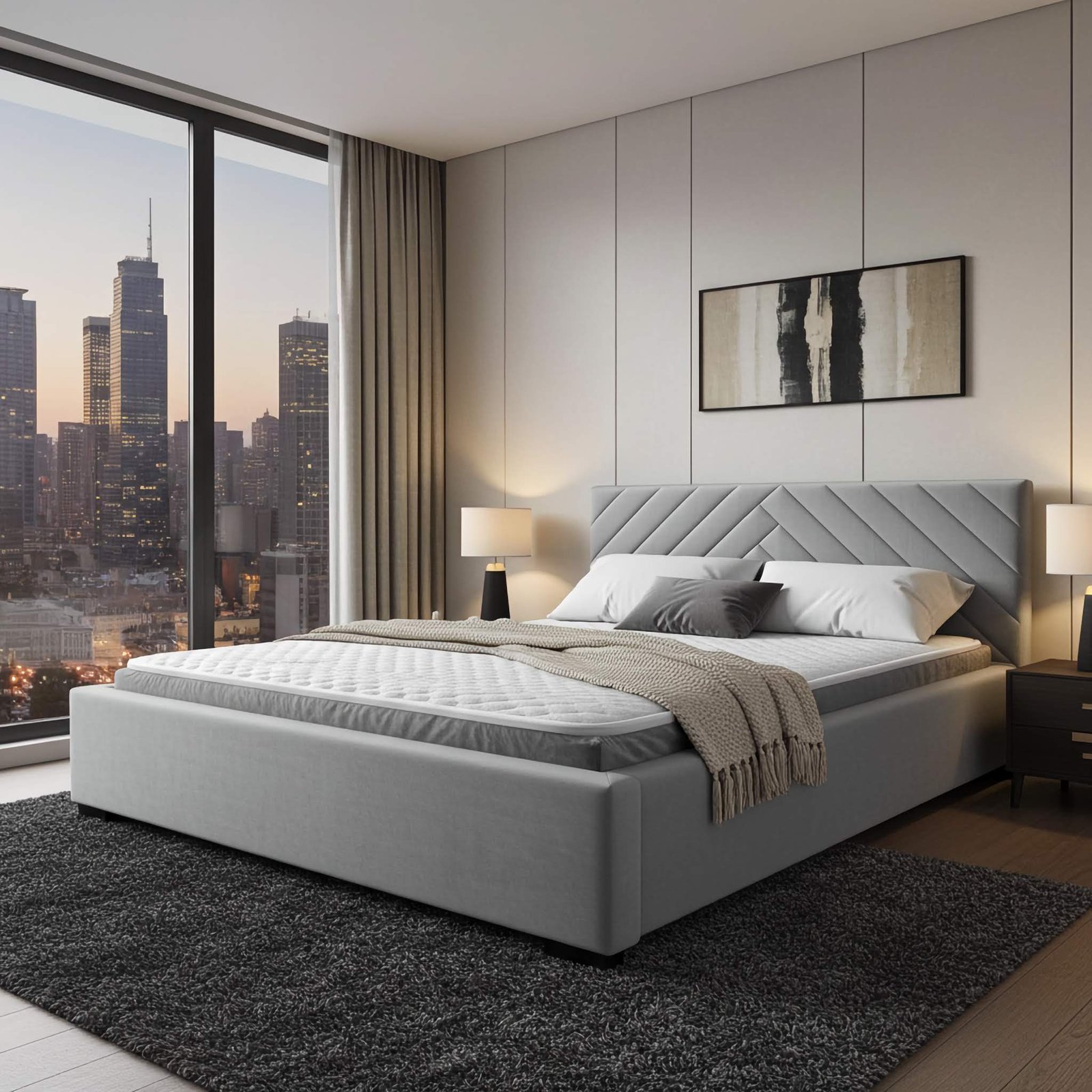 Łóżko tapicerowane TODI 180x200 jasnoszare welur pojemnik stelaż metalowy