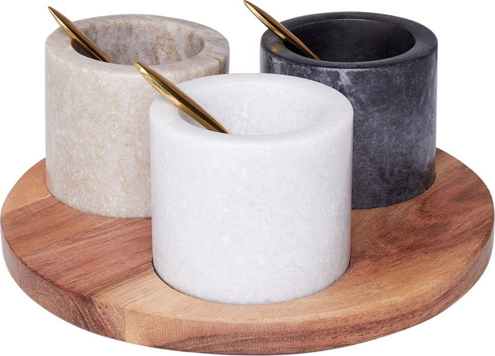 Beliani Zestaw 3 miseczek z marmuru z łyżeczkami i tacą wielokolorowy HERAKLION