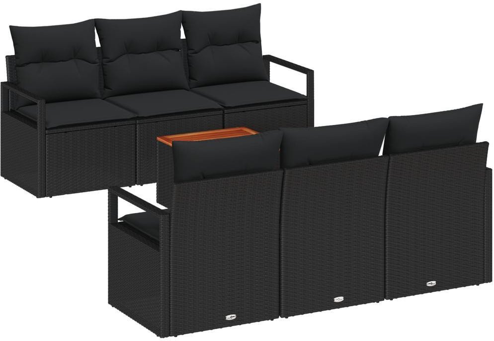 vidaXL 7-Częściowy Zestaw Sofy Ogrodowej z Poduszkami Czarne Polirattan Akacja