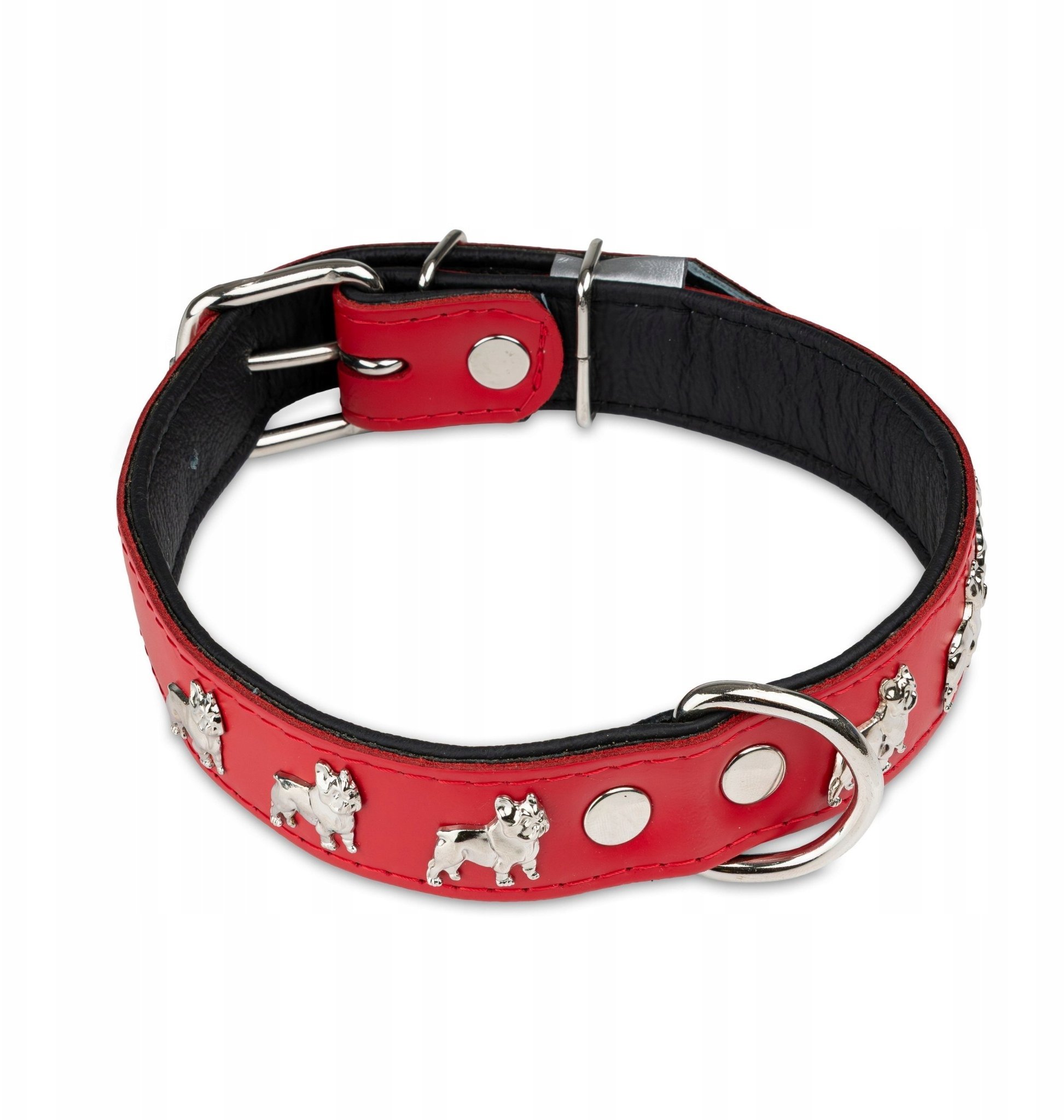 BarryKing Obroża dla psa, wzór super buldog francuski, 30MM/55CM czerwono/czarna