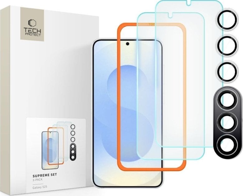 SZKŁO HARTOWANE TECH-PROTECT SUPREME SET 3-PACK GALAXY S25 CLEAR