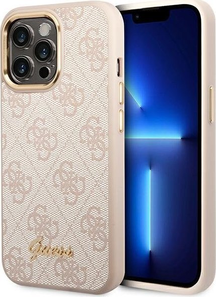 Guess Etui do iPhone 14 Pro Max 6,7" różowy/pink hard case 4G Vintage Gold Logo