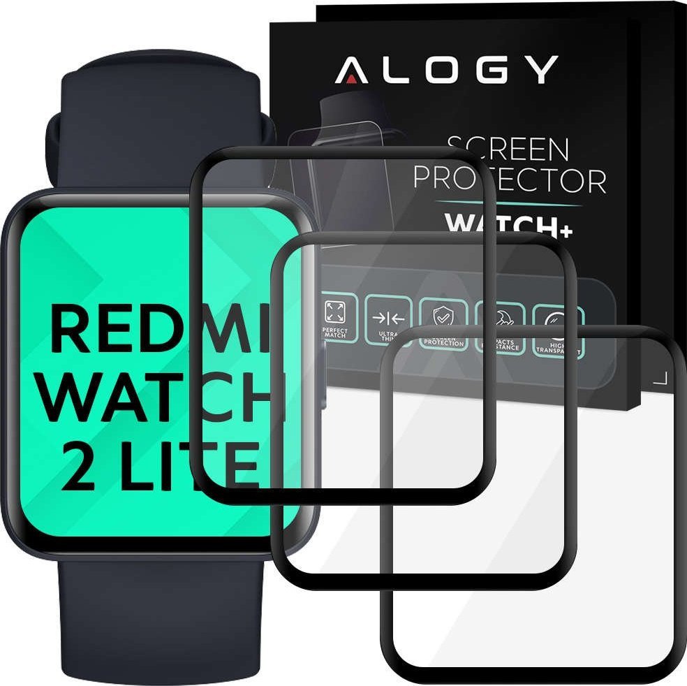 Alogy 3x Szkło na smartwatch elastyczne 3D do Xiaomi Redmi Watch 2 Lite Black uniwersalny