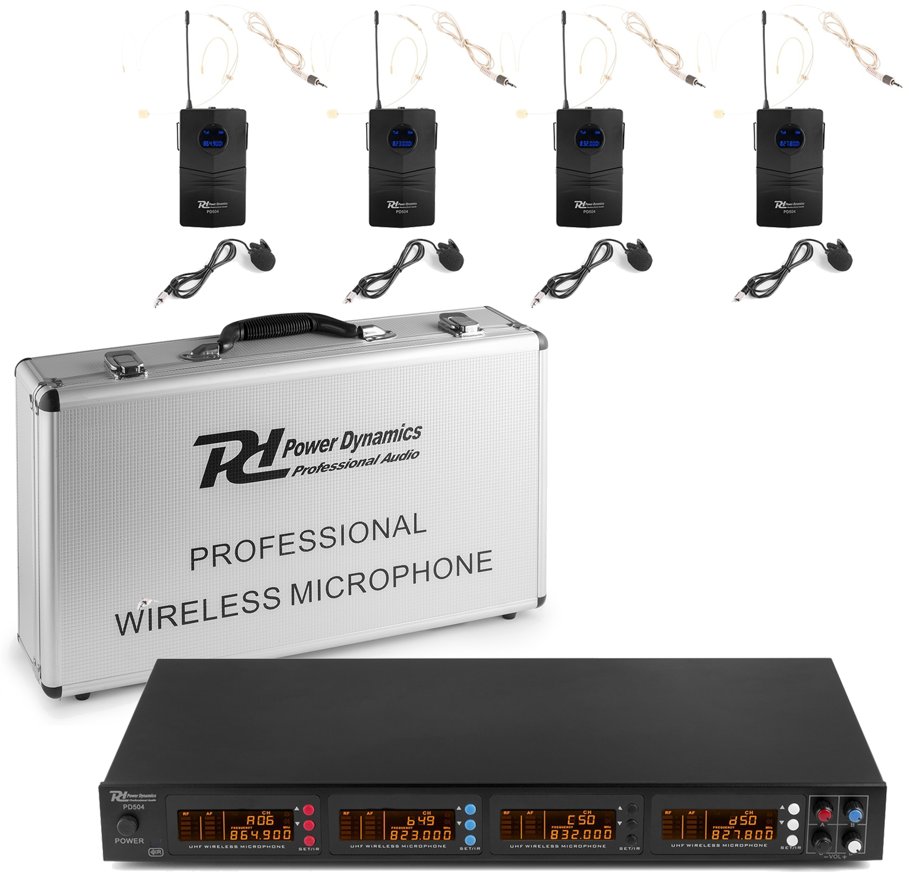 Zestaw mikrofonów bezprzewodowych UHF 4x bodypack PD504B one size