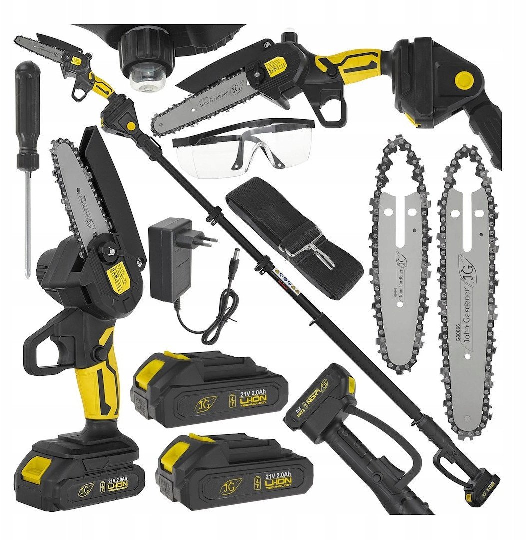 Piła łańcuchowa akumulatorowa 6" w walizce 2x2.0Ah 21V – zestaw XXL z wysięgnikiem teleskopowym 1.65-2.50m (10)