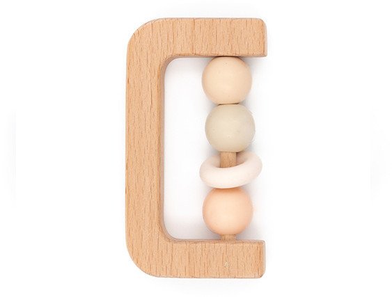 Grzechotka do rączki drewno + silikon róż 4m+ BAMBOOM