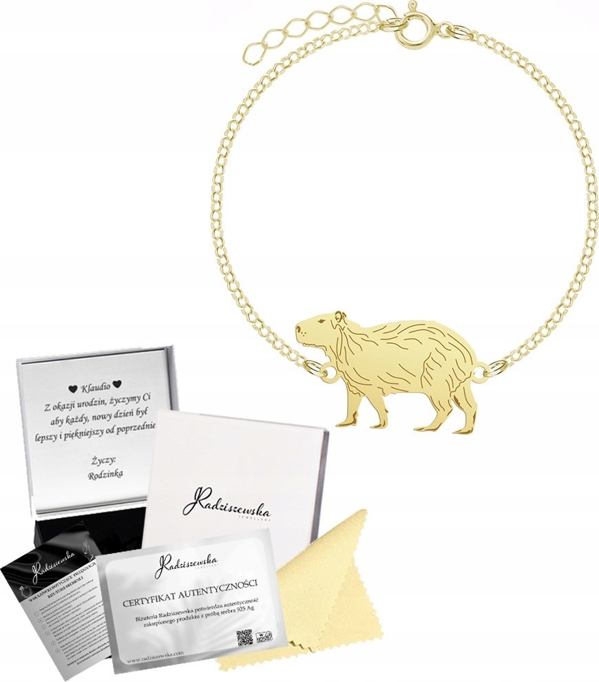 Radziszewska Jewellery Złota Bransoletka KAPIBARA Łańcuszek Biżuteria Prezent 925 GRAWER GRATIS
