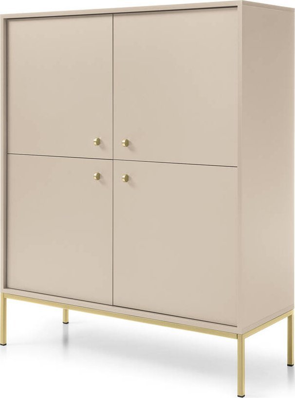 Ravio Czterodrzwiowa komoda Bari K104 w kolorze beżowym i ze złotymi nóżkami
