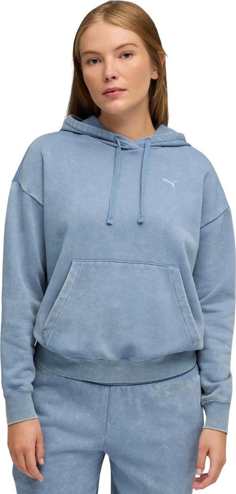 Bluza damska z kapturem kangurka Puma ESS Elevated Relaxed Wash Hoodie niebieska 688103 34 L