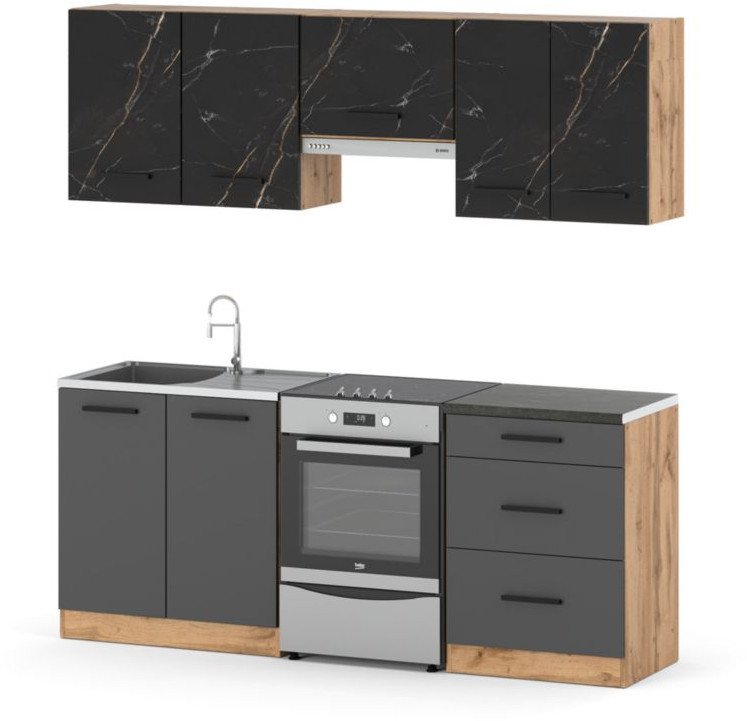 Meble Kuchenne Małe Modułowe Nowoczesne Blat 2.0m Wotan San Sebastian Szary