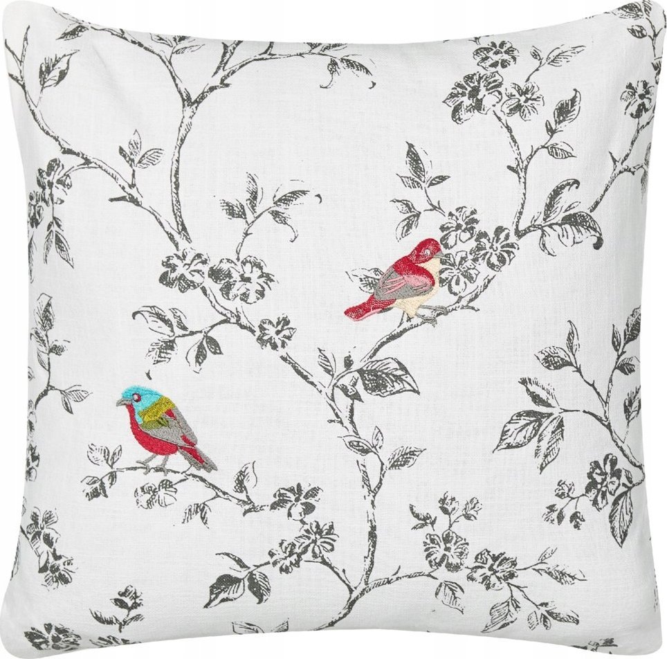 Beliani Bawełniana poduszka dekoracyjna z motywem ptaków 45 x 45 cm biała DILLENIA
