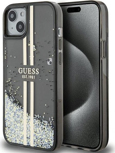 Guess Guess GUHCP15SLFCSEGK iPhone 15 / 14 / 13 6.1" czarny/black hardcase Liquid Glitter Gold Stripes