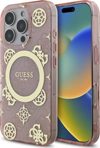 Guess Guess GUHMP16LH4PYEEP iPhone 16 Pro 6.3" różowy/pink hardcase IML Peony On 4G Background MagSafe