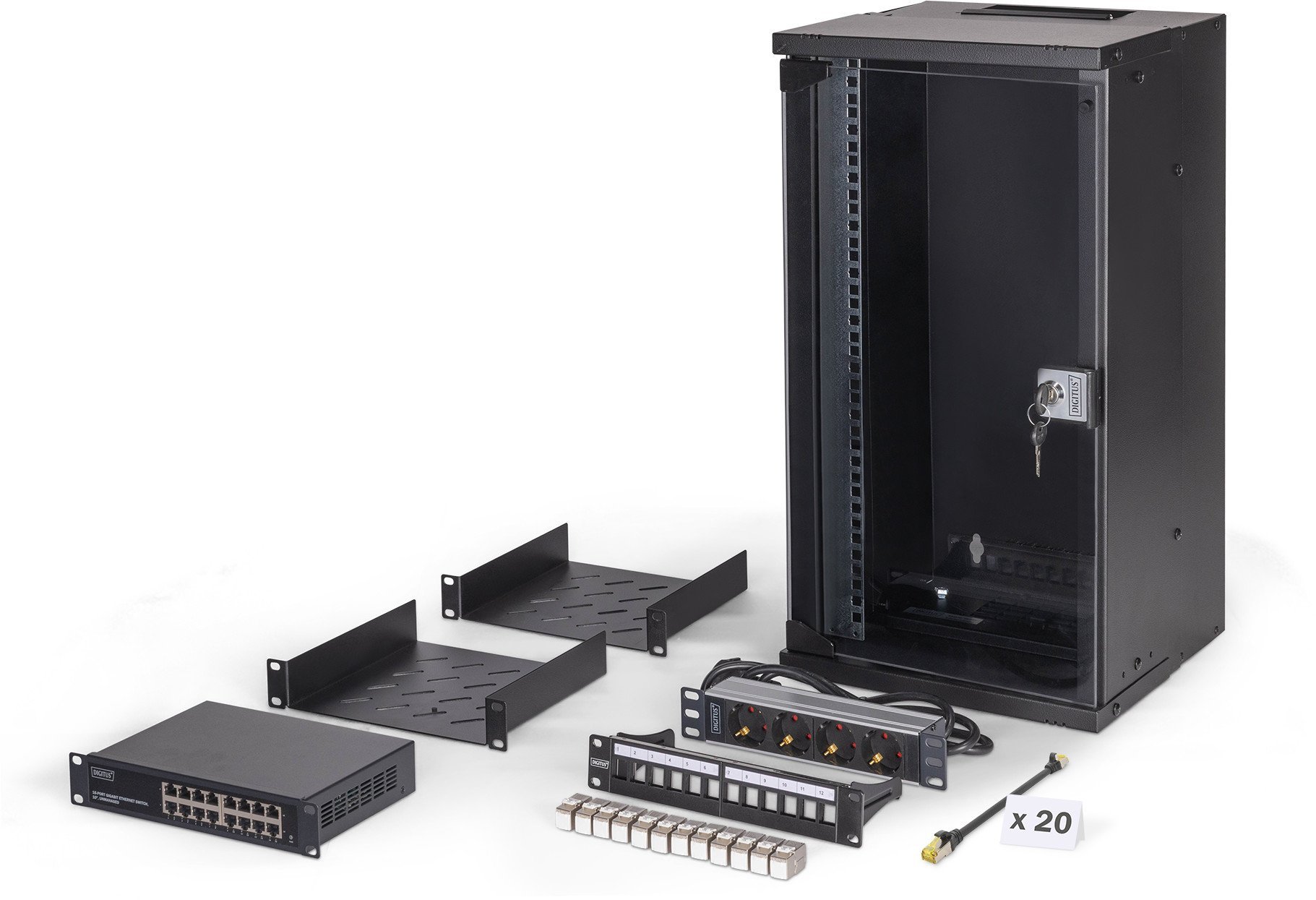 DIGITUS Netzwerk-Set 254 mm (10") - 12HE, 315x300 mm (BxT)sw