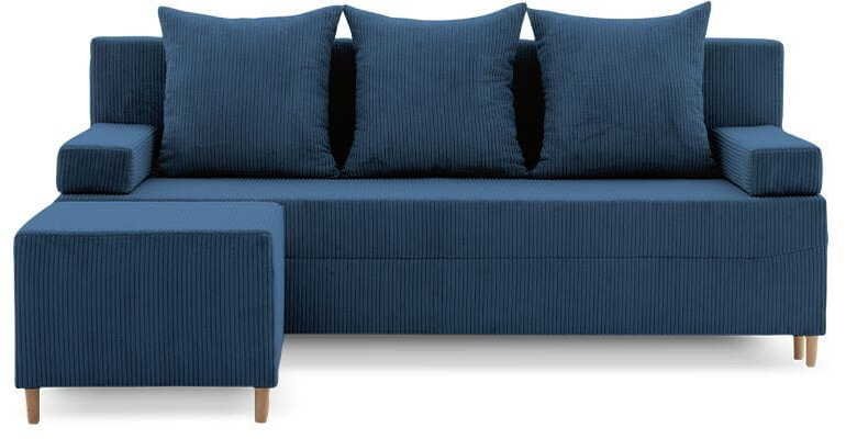 Adams Group Kanapa z pufą, trzyosobowa, 3w1, sztruksowy, PANORA, 191x92x92 cm, granatowy