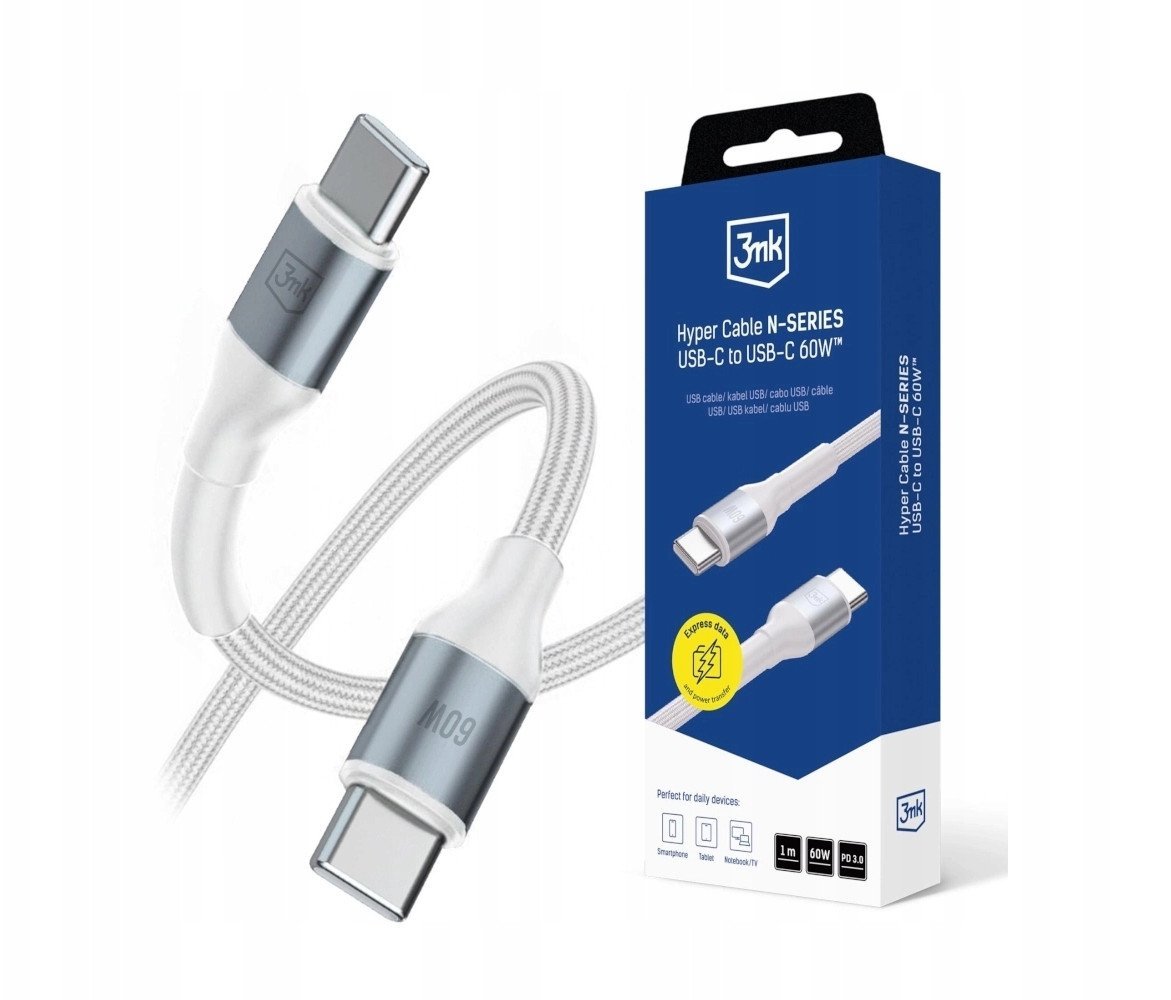 Kabel USB 3MK USB-C - USB-C 1 m Biały