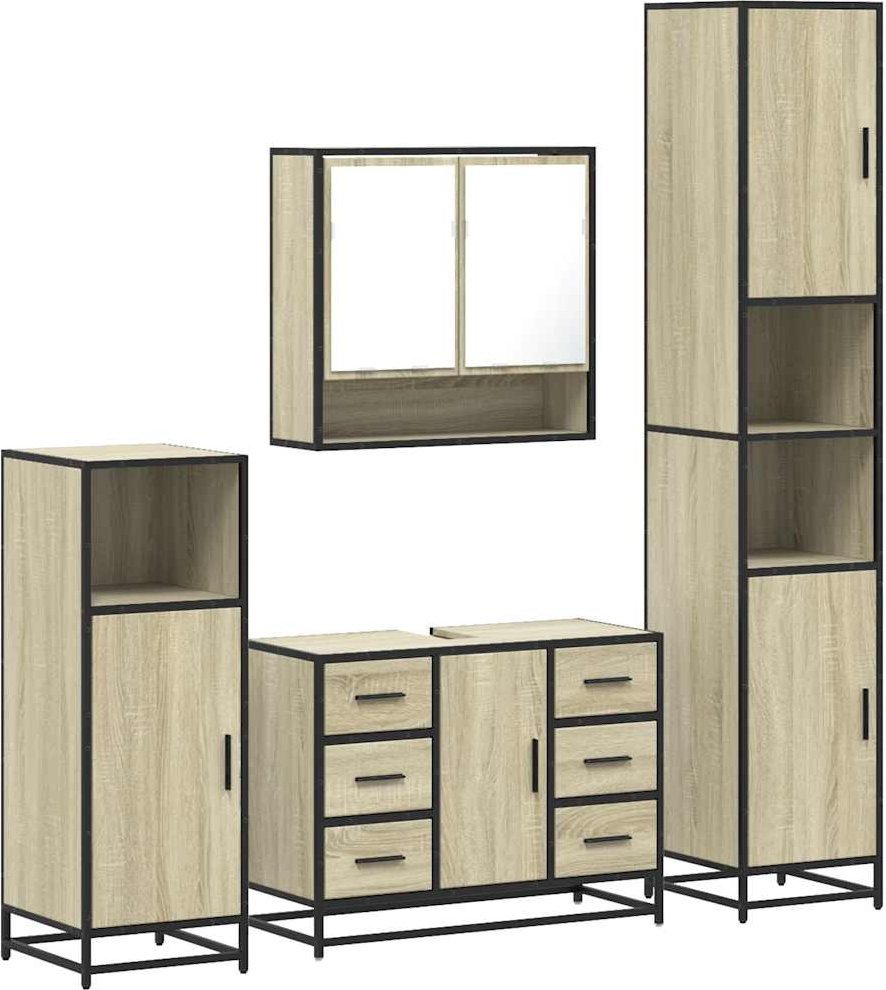 4-częściowy zestaw mebli łazienkowych, kolor dąb sonoma